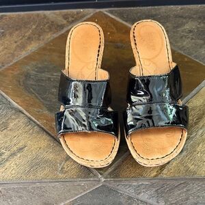 Born Black Patent Double-Band Slide Sandals — Women